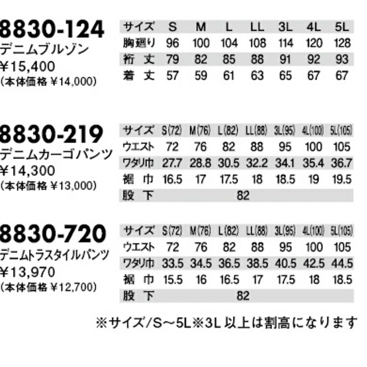 素晴らしい価格 寅壱 トライチ TORAICHI 8830-124 デニムブルゾン S M L LL 3Lオールシーズン対応 作業着 作業服  dumaninho.com.br