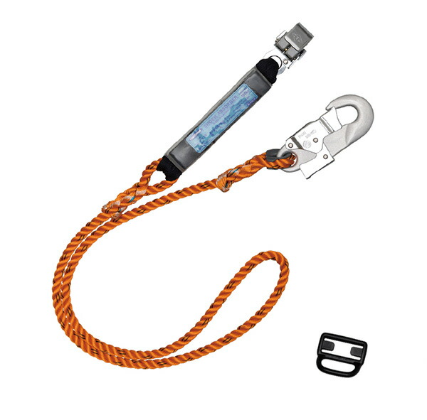 【ポイント10倍】藤井電工 THL-10-R23 フルハーネス用ランヤード(小口径) 柱上作業 小型で軽量な構造物側フック 三つ打ちロープ フックハンガー付き|中北電機