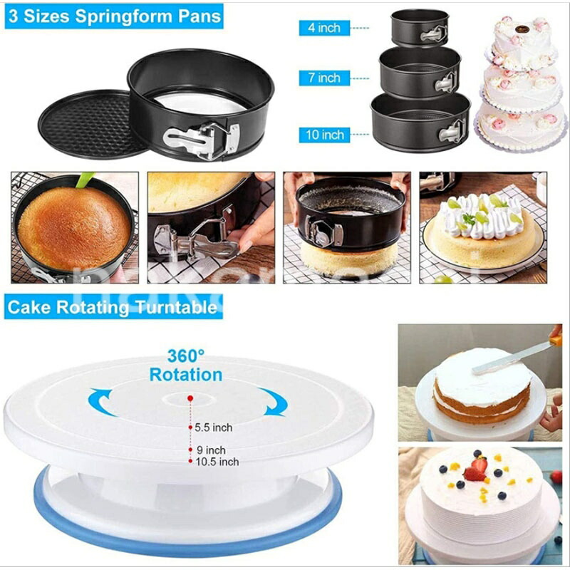 ケーキデコレーションキット ケーキ飾る 458点セット ケーキデコレーション口金 ケーキ手作り工具 ケーキ回転台 絞り口金 花型作成器 スクレーパー 取り替えキャップ 絞り袋 お菓子作り道具 製菓道具セット お菓子作り回転台 ケーキ作り工具