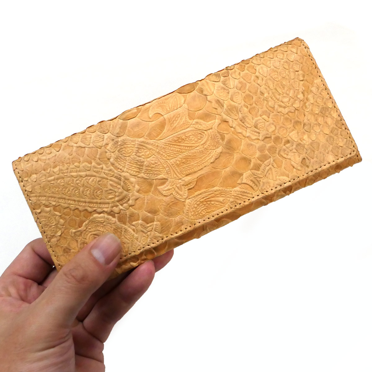 財布 パイソン革 レディース 小銭入れ有り 長財布 メンズ 長財布 ロング 財布 ケース ウォレット 無双 長札 蛇 へび 笹マチ パイソン 革 日本製 長財布 笹マチ型 小銭入れあり 無双仕様 パイソン革 へび革 蛇革 ダイヤモンドパイソン革 ペイズリー柄 オレンジ オリジナル