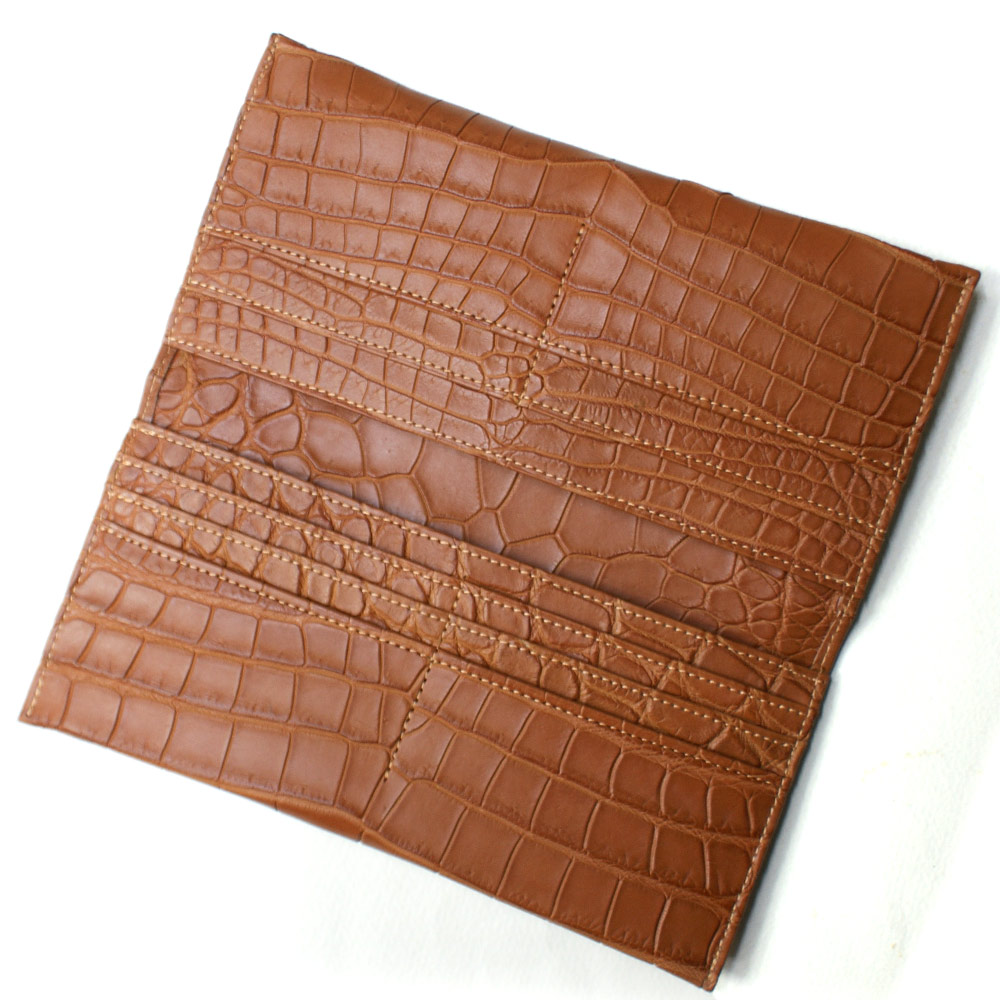 代引き手数料無料 長財布 財布 サイフ 薄型 メンズ財布 レディース財布 クロコダイル革 鰐革 ワニ革 レザー 無双仕様 マチ無し 小銭入れ無し 札入れ 日本製 マット ブラウン 驚きの値段 Www Masterworksfineart Com
