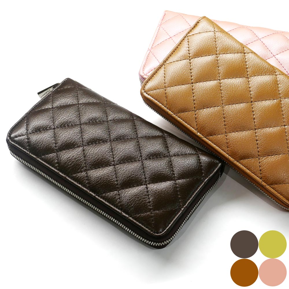 楽天市場 ラウンドファスナー長財布 牛革 本革 キルティング加工 メンズ レディース レザー サイフ 日本製 カラー チョコ イエロー ブラウン ピンク オリジナルパースナカムラ