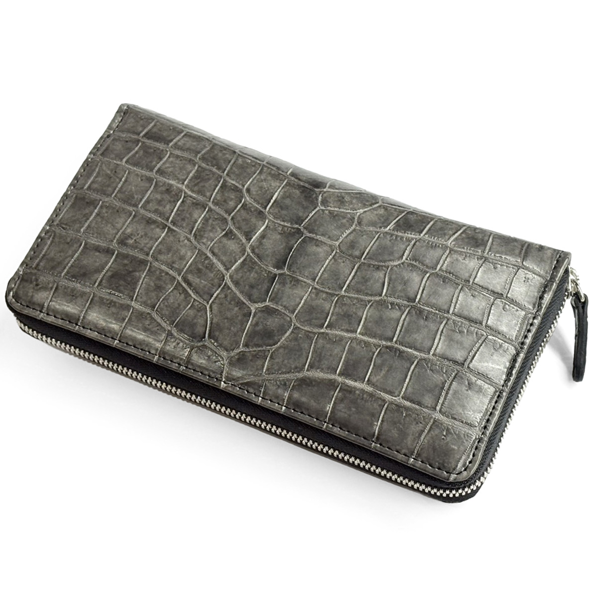 クロコダイル革 墨染め 長財布 ラウンドファスナー 日本製 鰐革 crocodile leather 本革 レザー 財布 メンズ レディース 大容量 Made in Japan Wallet Gift ギフト 贈り物 送料無料 記念日 父の日 母の日 敬老の日 誕生日 小銭入れ カード入れ 職人 手作り 高品質
