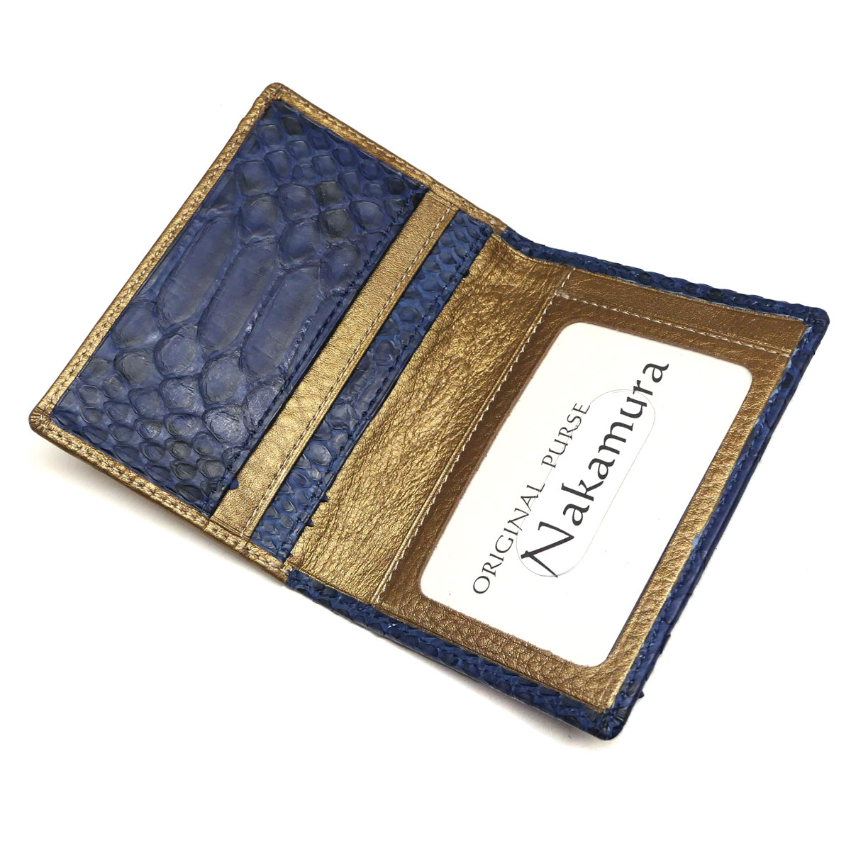 定期入れ パスケース 二つ折り 透明窓 本革 パイソン革 ヘビ革 ダイヤモンドパイソン グレージング 藍染２ 楽天市場】定期入れ パスケース 二つ折り 透明窓 本革 パイソン革 ヘビ