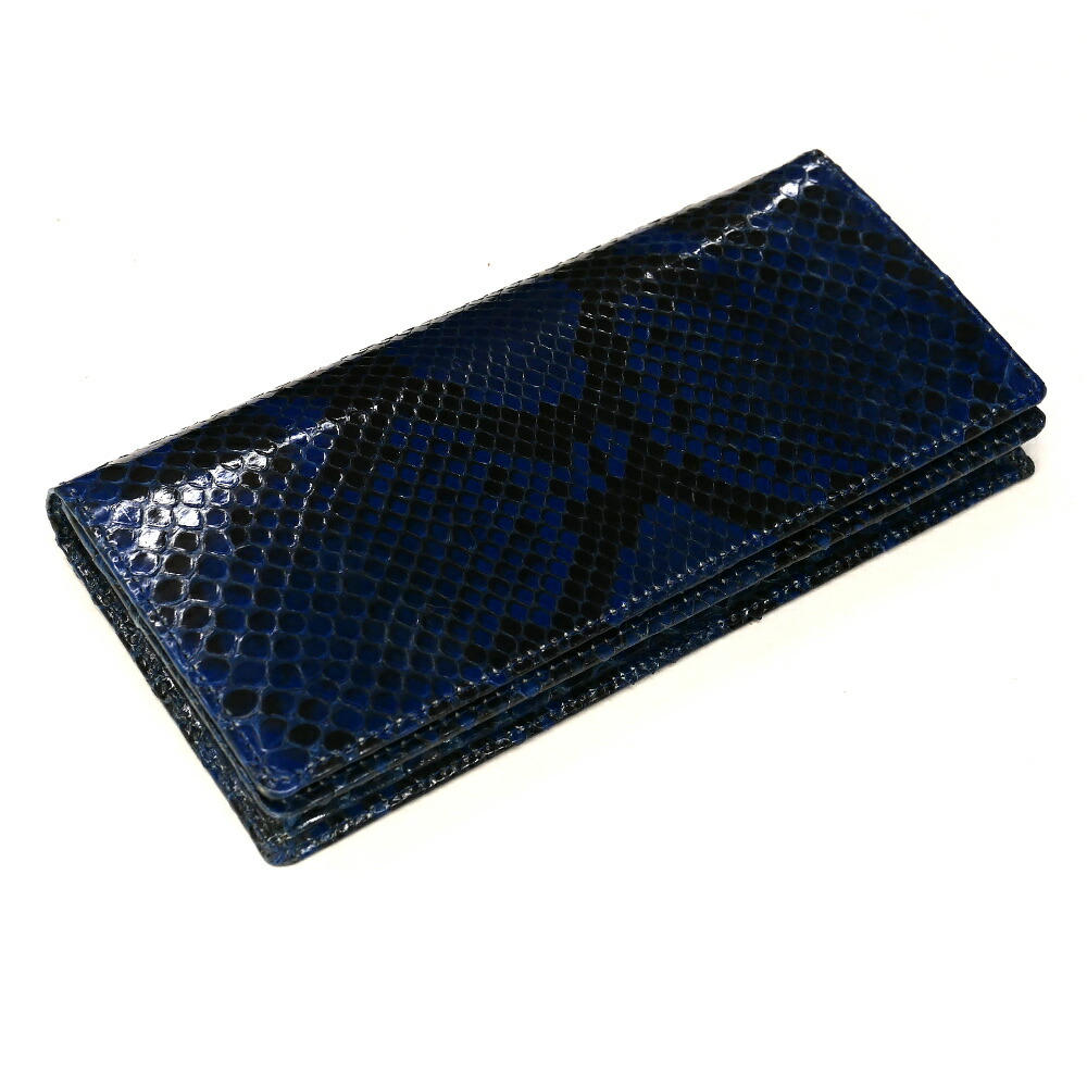 財布 本革 パイソン 長財布 メンズ財布 レディース財布 長札 ロング ウォレットパイソン革 蛇革 へび革 通しまち型 小銭入れ付 カード収納 日本製 グレージング 藍染 2