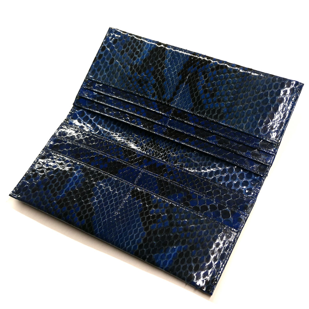 長財布 メンズ レディース ダイヤモンド パイソン 財布 蛇 ヘビ マチ無し 小銭入れ無し グレージング 藍染 42,900円
