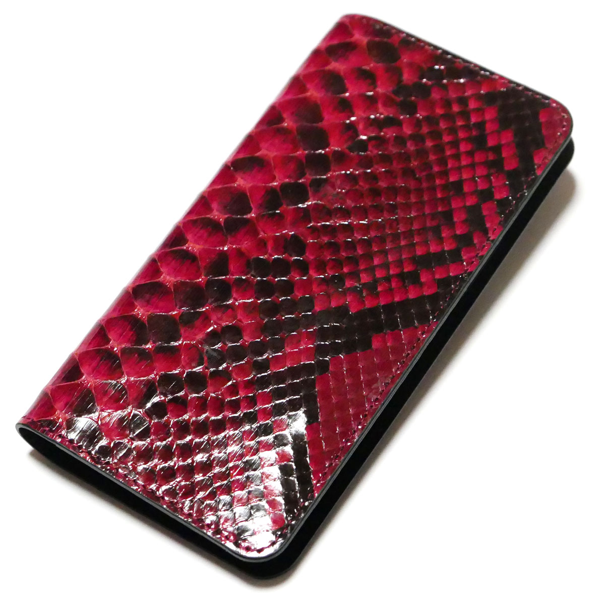 Xperia 1 VII / 5 V・Galaxy S25 / S25 Ultra / S24 / S24 Ultra / S23 / S23 Ultra / Galaxy A54 5G 対応 本革 パイソン グレージング レッド / 手帳型 スマホケース 手帳型カバー 高級 蛇革 レザー カード収納付き メンズ レディース