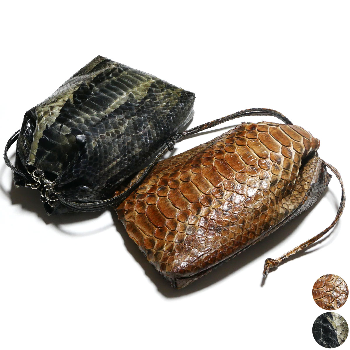 楽天市場】合切袋 巾着 /本革 パイソン革 / モラレスパイソン チョコ