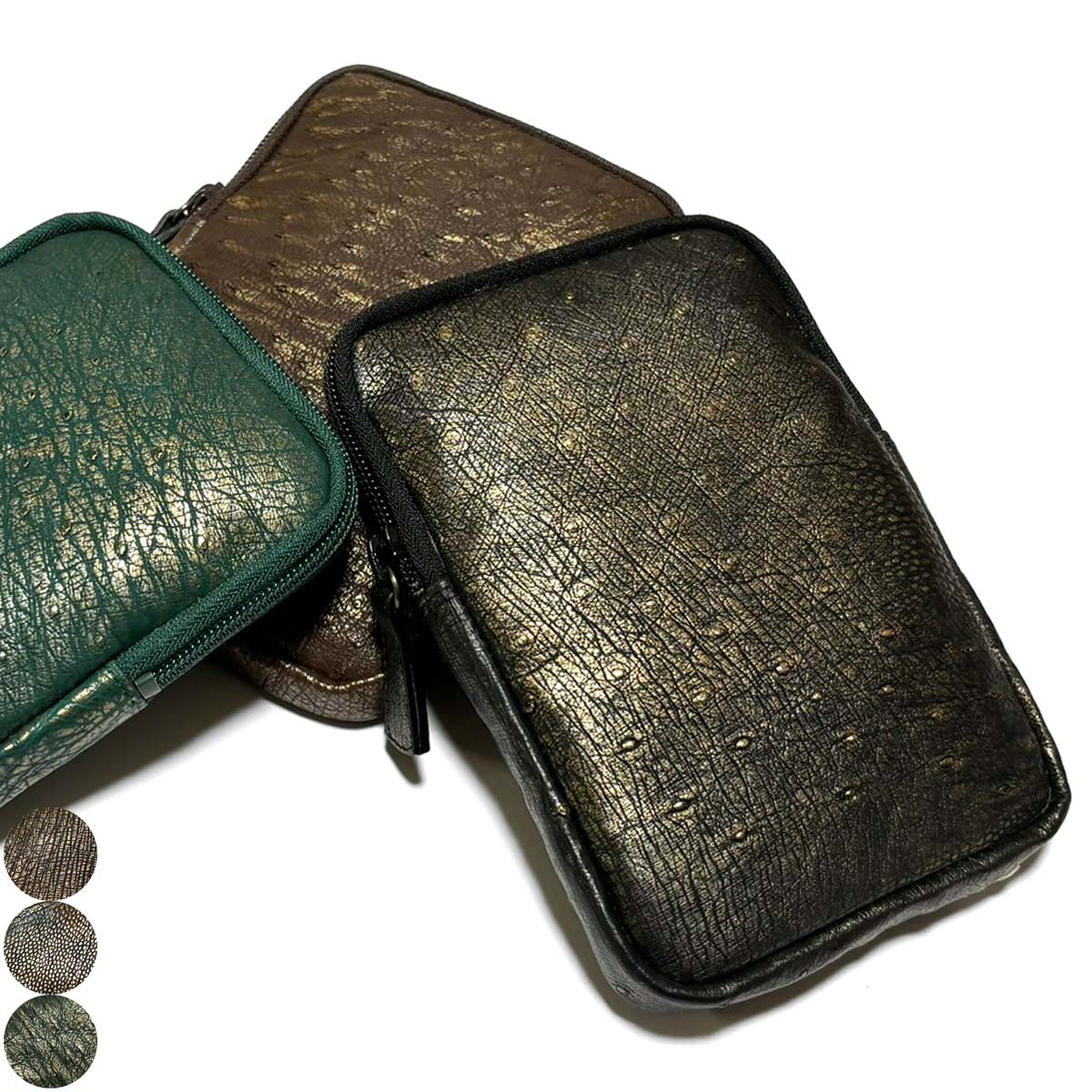 楽天市場】ポーチ マルチポーチ 通しマチ 縦型 本革 オーストリッチ