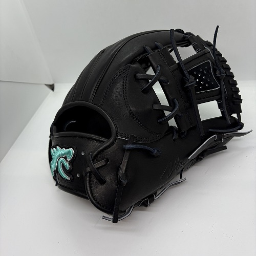 RYU 硬式内野手手用 G502型 黒いこと 下げ札 ゴールド、ティファニー青み 右投げ 【型付け、貨物輸送無料】