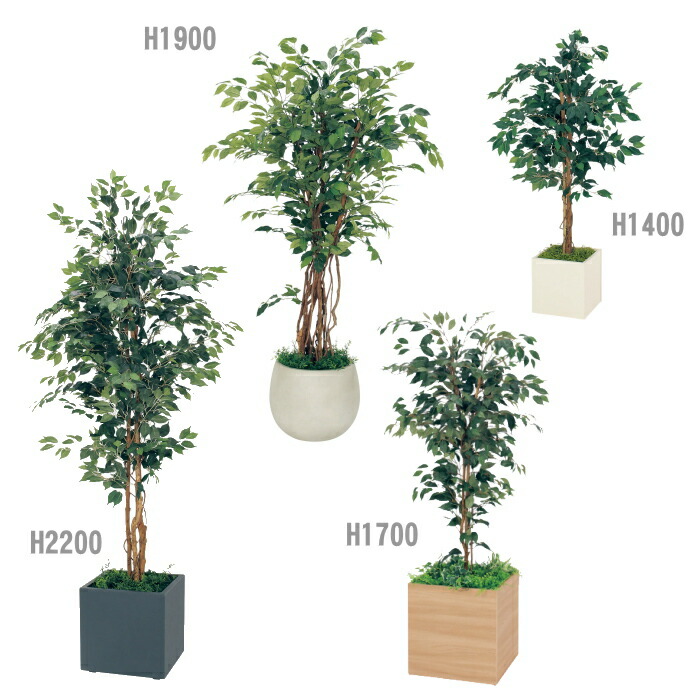 【安心サポート付】人工樹木 フィカスベンジャミン(H1400/H1700/H1900/H2000) 人工観葉植物 ボックスプランター 樹木プランター インテリアグリーン|窓工房 ナカサ