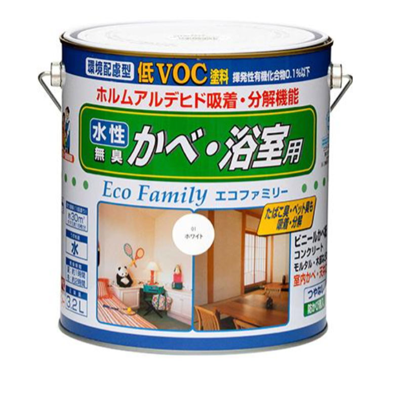 【体に安全・低臭・防カビ！】ニッペホームプロダクツ 水性エコファミリー 3.2L 室内壁用 水性塗料 アクリルエマルションペイント つやあり