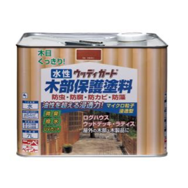 【木部用 水性塗料】ニッペホームプロダクツ 水性ウッディガード 7L ウッドデッキ 防虫・防腐・防カビに 特殊アルキド・アクリルエマルション配合！｜クラフトメイト店