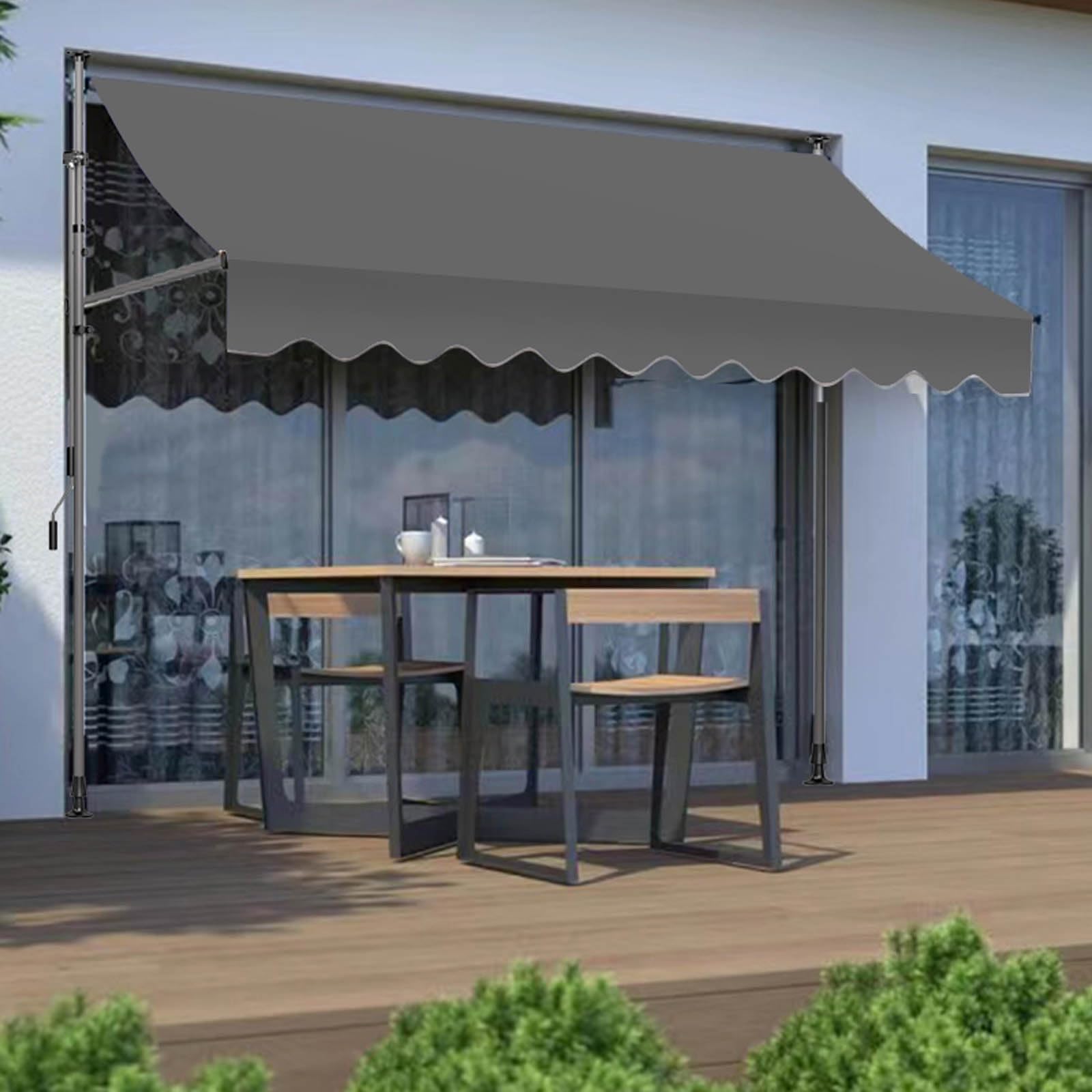 オーニングテント つっぱり式 屋外 突っ張り式 サンシェード 伸縮タイプ 日除け 幅1.5m 2m 2.5m 3m 3.5m 4m 高さ角度調整可能 格納式手動日よけ UVカット 遮光 雨よけ 撥水加工 簡単設置 工事不要 玄関 ベランダ 軒 業務用