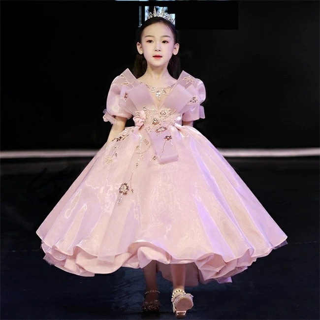 ピンク ロングドレス　キッズ　ドレス　子供ドレス　Aライン　マキシ丈　フォーマルドレス　ワンピース　キッズ服 子供服 女の子 子ども　発表会　七五三　演出舞台結婚式卒業園　入園式 ピアノ　100-16｜nakashop2022