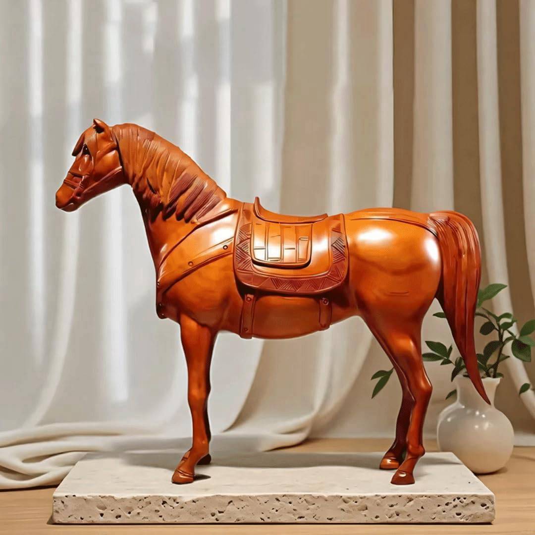 長さ23cm 木彫り - 馬像-木製立ち戦闘馬彫刻の装飾卓上装飾品 うま 馬 置物 午 干支｜なかてん