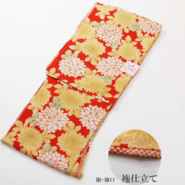 【ネット限定価格】ふき仕立て　豪華菊尽くし小紋《赤》　身丈163cm 裄68cm｜日本舞踊の　浜松　きものなかとみ