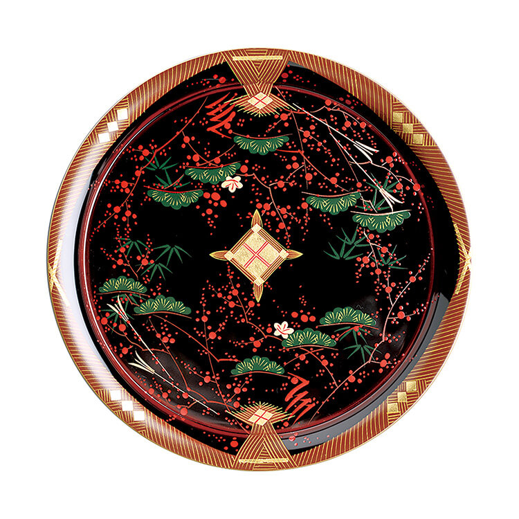 溜 6.0 羽反 丸皿 会津絵松竹梅(漆･手塗･手描) 天然木製 漆蒔絵 会津塗り 会津漆器【25-2-5】｜中山堂