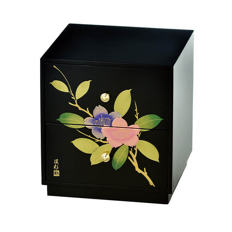 黒 新二ツ引タンス 山茶花 木繊 木質繊維(MDF)製 カシュー塗装 会津漆器【25-23-7】