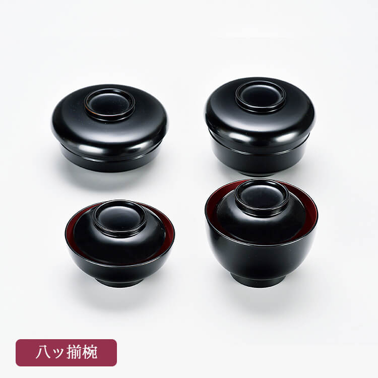 黒内朱 八ッ揃 椀(漆･手塗) 天然木製 セット 仏膳【25-74-3】