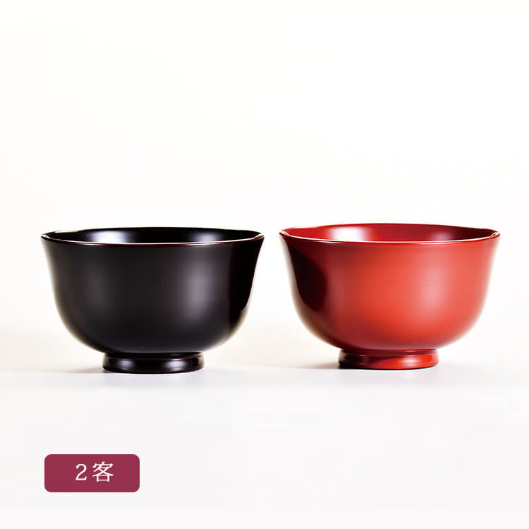 溜/朱 3.8 羽反 夫婦椀(漆･手塗) 2客 セット 天然木製 輸入加工品 汁椀 会津漆器【25-53-5】