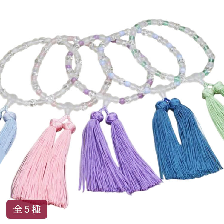 女性用 略式数珠 霧水晶×本水晶ウェーブカット×貴石 霧水晶 仕立 7mm玉 古都路房正絹 全5種 細桐箱入 数珠袋付 片手念珠 念誦 京念珠 雪浪漫 ホワイトオニキス 紅水晶 藤雲石 カルセドニー 緑蛍石 葬儀 お葬式 お通夜 お墓参り 法事