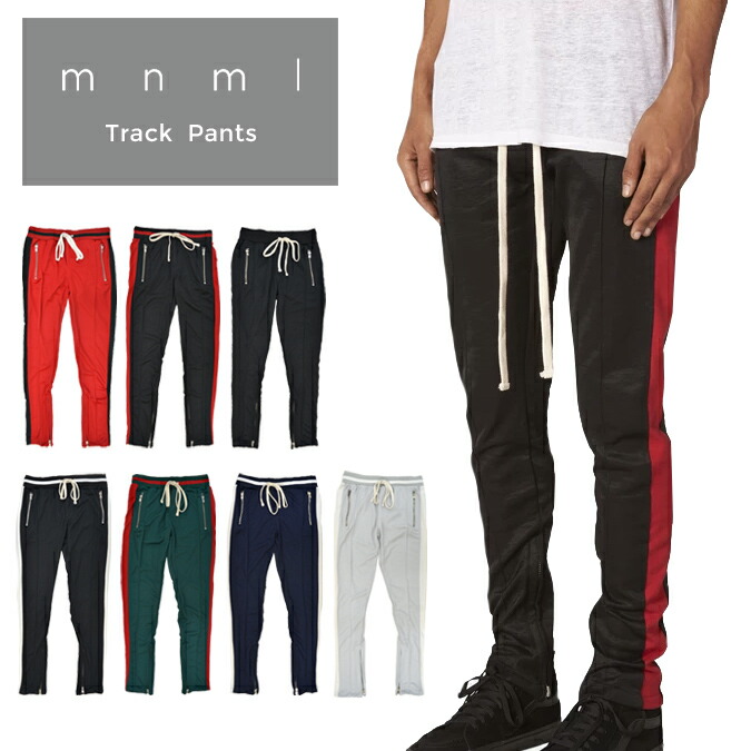 【銀行割引クーポン券別れ別れ中】 mnml (ミニマル) TRACK PANTS 貨物自動車ズボン下 ティーシャツ 伝達ルートズボン下 か細い テーパード スキニー 裾ジップ ボトムス 【RCP】