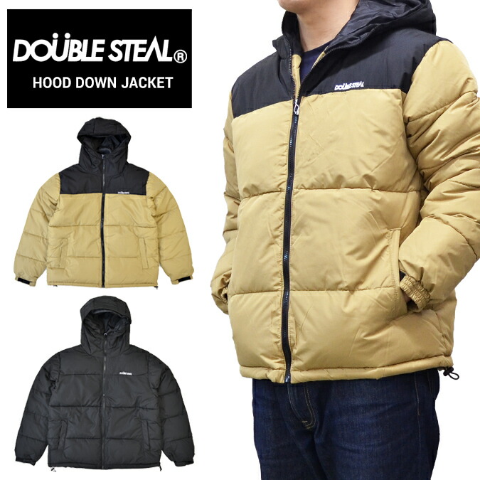 【銀行割引クーポン券別れ別れ中】 DOUBLE STEAL (ダブルスチール写真) 上衣 HOOD DOWN JACKET 中綿上衣 ナイロン上衣 メンズ M-XL 黒いこと ベージュ 796-62050 【売り尽くし】