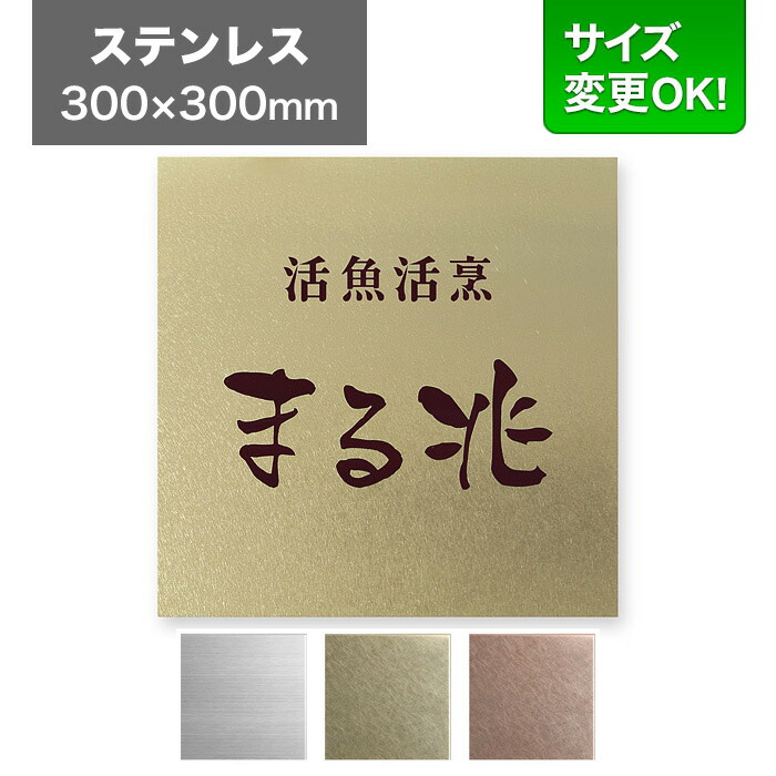 看板 ステンレス 300×300mm サイズ変更OK 看板プレート 表札 会社看板 事務所 法人 オフィス アパート看板 マンション 店舗用 オーダーメイド シンプルデザイン ドライエッチング バイブレーション仕上げ DRO-N-2 23,100円