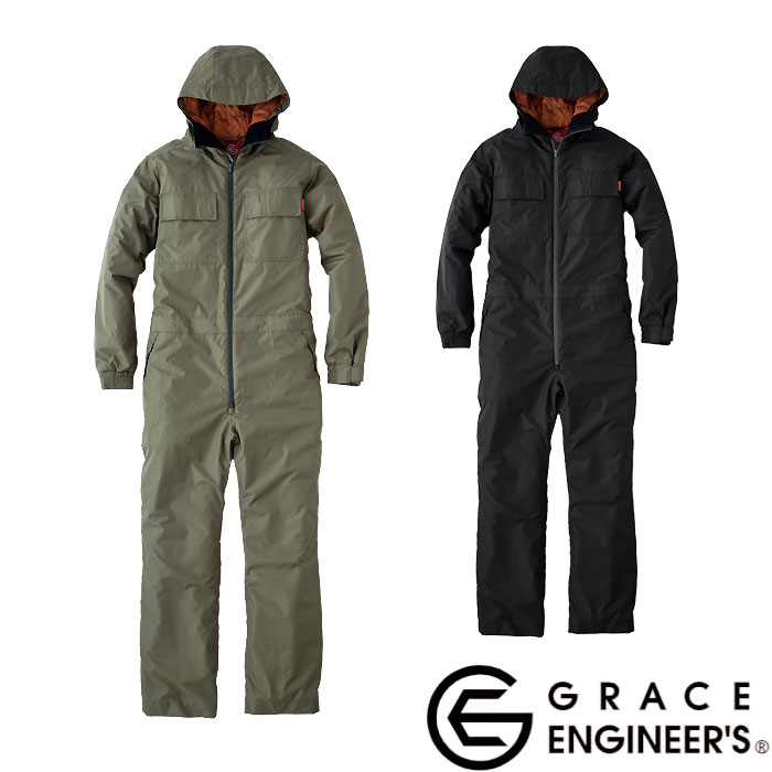 GE-781 ウインパツナギ2 フード付き エスケープロダクト 秋冬 GRACE ENGINEER'S つなぎ服 オーバーオール ツナギ 作業服 作業着 防寒ツナギ 防寒着 防寒ウェア 農業 農作業 S～4L ポリエステル100％ 撥水加工