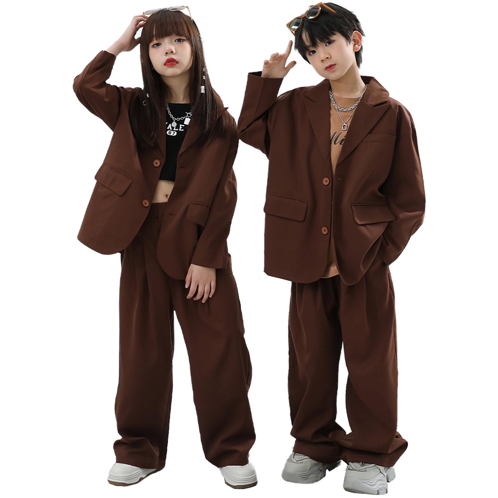 WJ-SISI キッズ 社交ダンス御召しもの セットアップ 御居処跳ねる お坊っちゃん お嬢さん 長袖 上衣 ロングズボン下 ダボダボ 赤銅色 上演御召しもの 告げ知らせる会 訓練を受ける着 ヒップホップダンス 鍵を掛ける社交ダンス 御召しもの