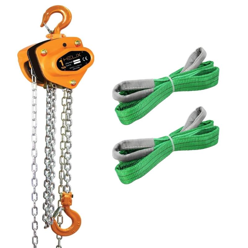 HELIX チェーンブロック 1t 3m 1000kg 手動式 荷締機 ガッチャ 1ton がっちゃ レバーホイスト レバー式ブロック 吊り上げ 軽量化 小型化 チェーンローラー 日本語説明書付き【スリングベルト 2m 幅