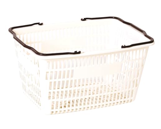 プラスチック製 買い物かご バスケット アイボリー ブラウンハンドル 幅47&times;奥行35.5&times;高さ26cm 軽量 丈夫 大容量 レジ袋不要 洗濯 収納 収穫 アウトドア キャンプ｜ナミオオンラインストア