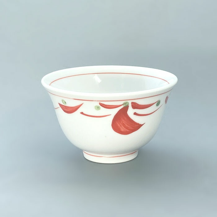 20個セット 花紋 赤 反煎茶 9.5cm 160cc 強化 磁器 湯呑 煎茶 お茶 赤系 食器 手描き 筆 染付 下絵 underglaze 和風 日本製 陶器 飲食店 業務用 丈夫 美濃焼 和食器