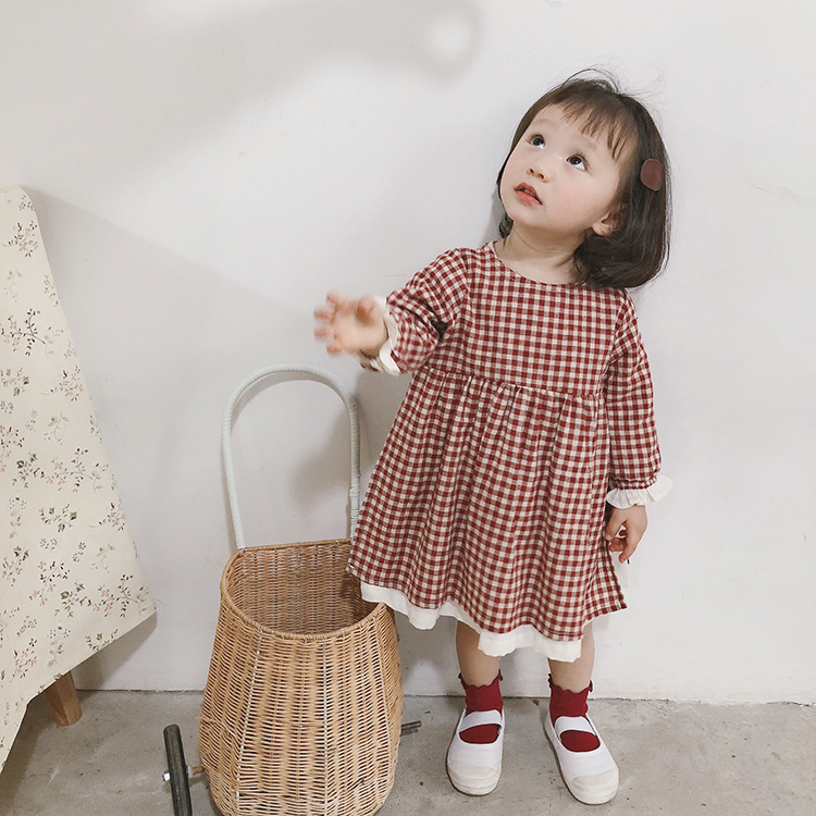 ベビー服 キッズ服 こども服 チェック スリット 110cm 90cm 秋 レッド 80cm 冬 春 ブラック 子供服na Na ワンピース 韓国 100cm 海外