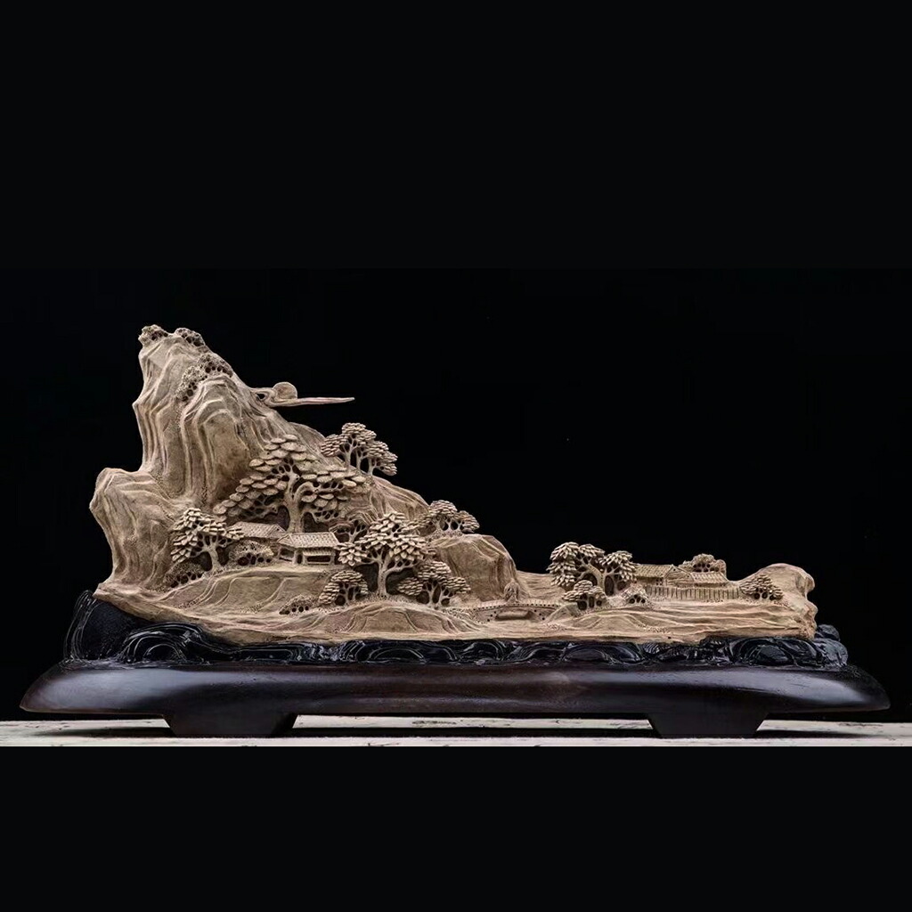 天然沈香木彫 仙郷 珍品 コレクション 室内飾り 彫刻工芸品 置物 手作り意匠 美術品 精密雕刻 極上品 L 58cm Psicologosancora Es