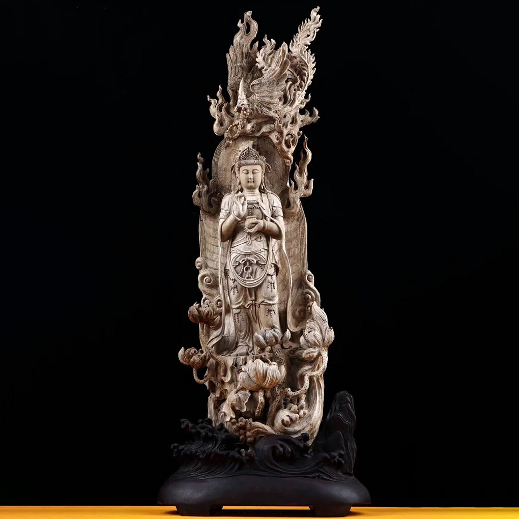【天然沈香木彫】観音菩薩立像 仏教美術 仏像 仏教工芸品 沈香 木彫り コレクション 職人手作り 美術品 彫刻工芸品 置物 お寺、オーダー H:90CM｜雑貨屋　なな　店