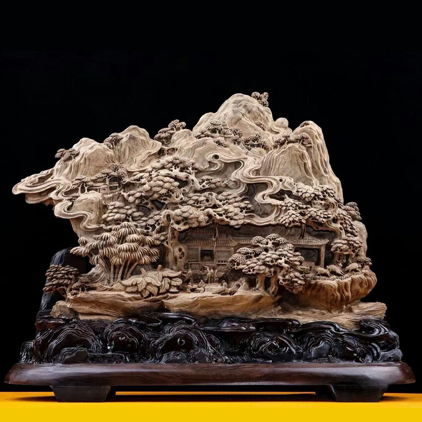 天然沈香木彫 桃源郷 珍品 コレクション 室内飾り 彫刻工芸品 置物 手作り意匠 美術品 精密雕刻 極上品 大 L 62cm Rvcconst Com