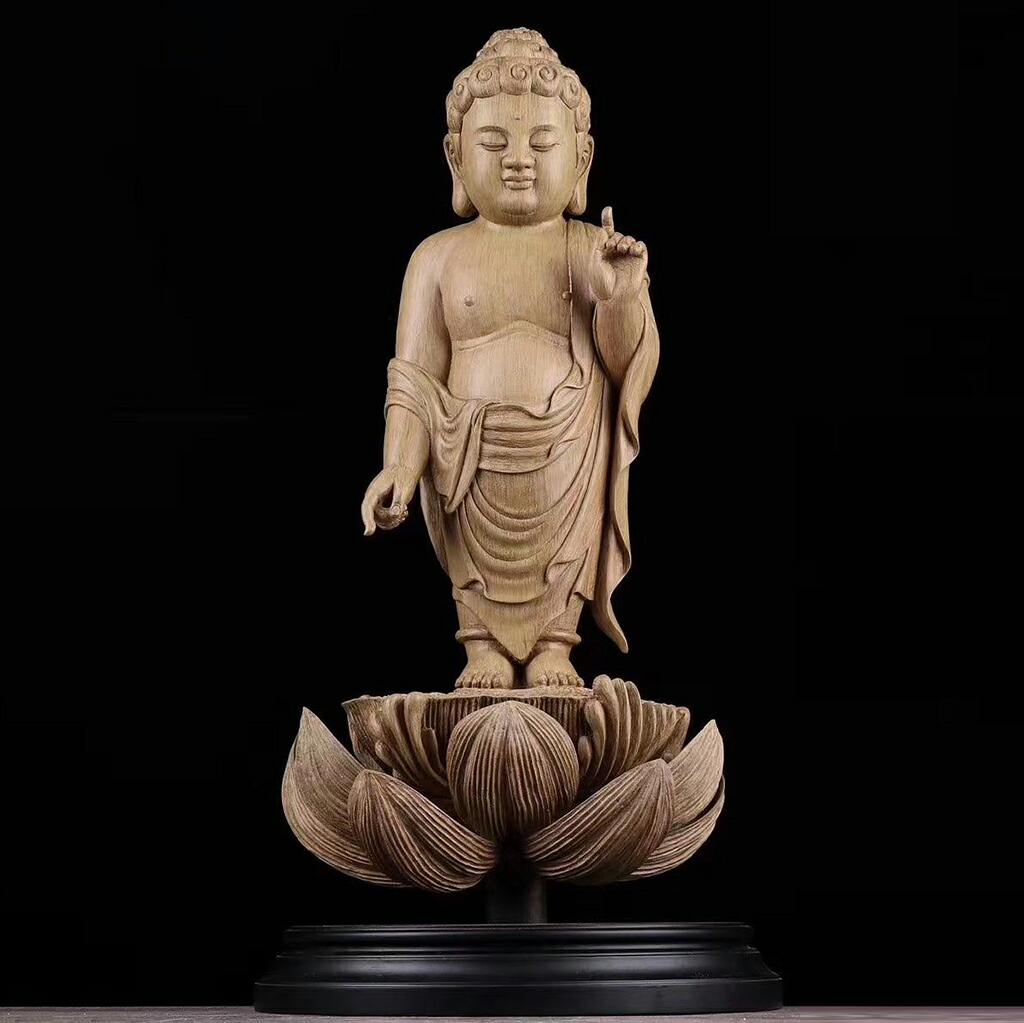 【天然沈香木彫】太子仏 仏教美術 仏像 木彫 珍品 お寺、オーダー コレクション 室内飾り 彫刻工芸品 置物 職人手作り 美術品 精密雕刻 極上品 H:62CM｜雑貨屋　なな　店