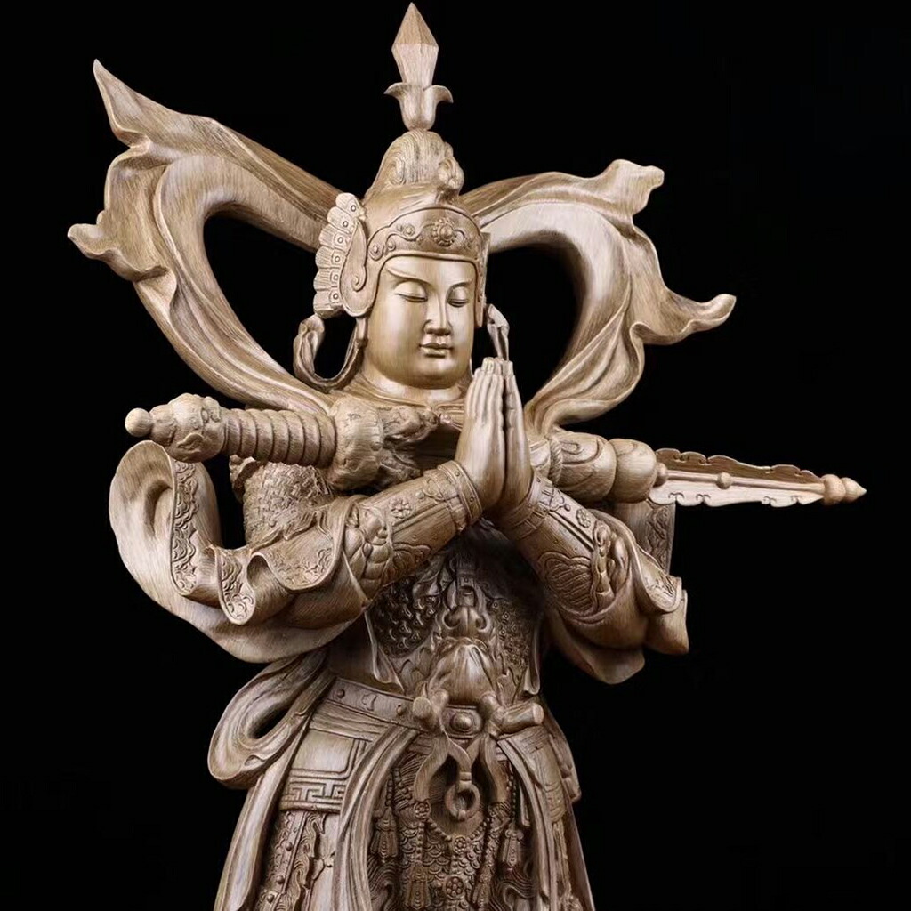 天然沈香木彫 韋駄天立像 仏教美術 仏像 木彫 珍品 コレクション 室内飾り 彫刻工芸品手作り意匠 精密雕刻 極上品 超大 H 118cm Salon Raquet De