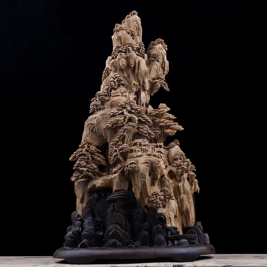 木彫 珍品 沈香 り 彫刻工芸品 横幅:98CM 置物 職人手作り