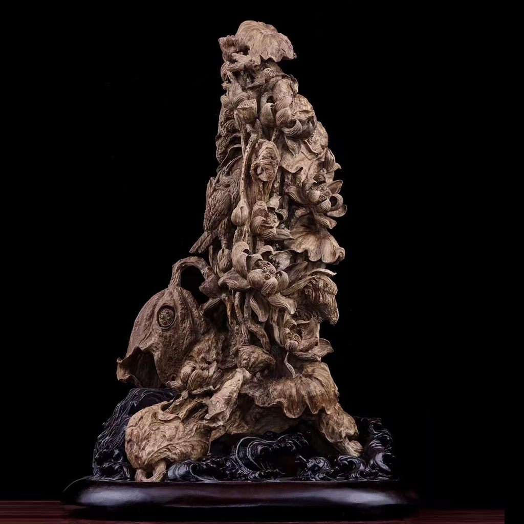 木彫 珍品 沈香 り 彫刻工芸品 横幅:98CM 置物 職人手作り