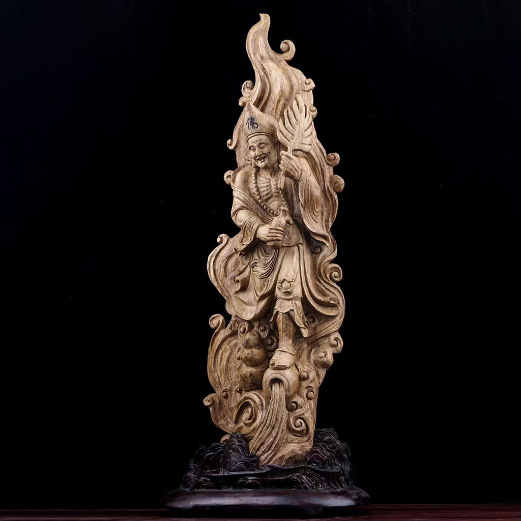新品正規店◎木の根 仏像彫刻　「済公　済顛　済公活仏」 高さ38cm◎z 仏像