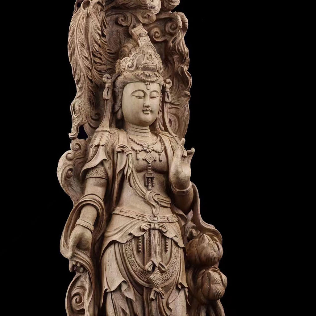 観音菩薩立像 一木造 仏教美術 仏教工芸品 木彫り 美術品 仏像 彫刻工芸品 職人手作り 高さ:122CM 沈香 コレクション