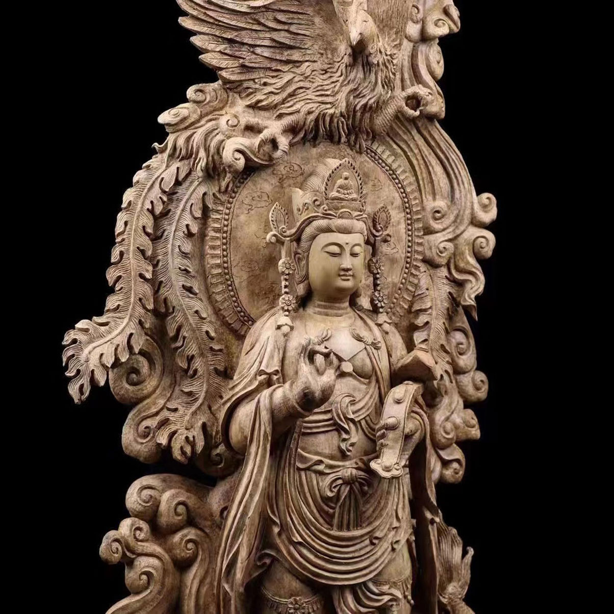 観音菩薩立像 龍 鳳 仏教美術 仏像 仏教工芸品 沈香 木彫り