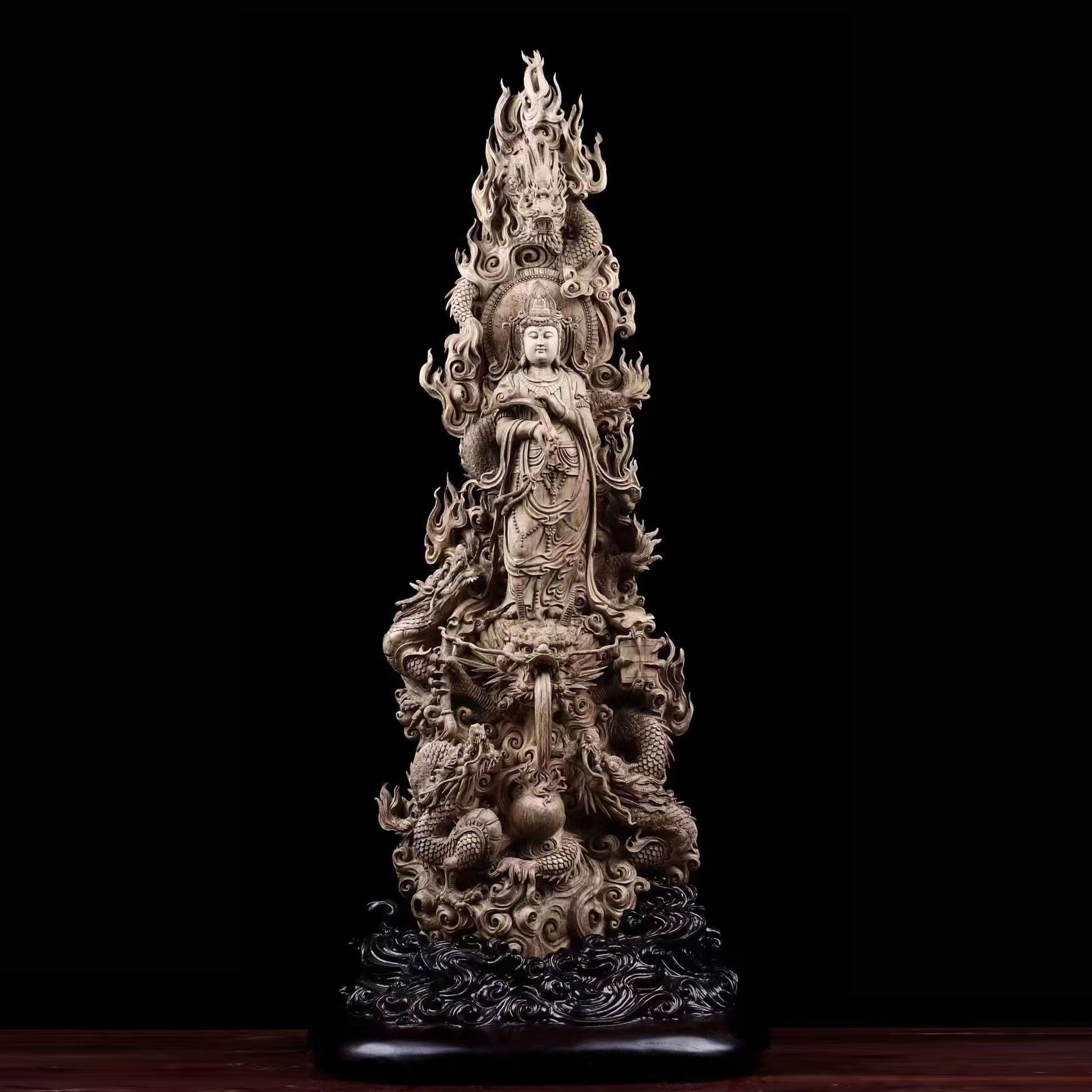 騎龍観音 楽天市場】【天然沈香木彫】 騎龍観音（五龍） 仏教美術 仏像