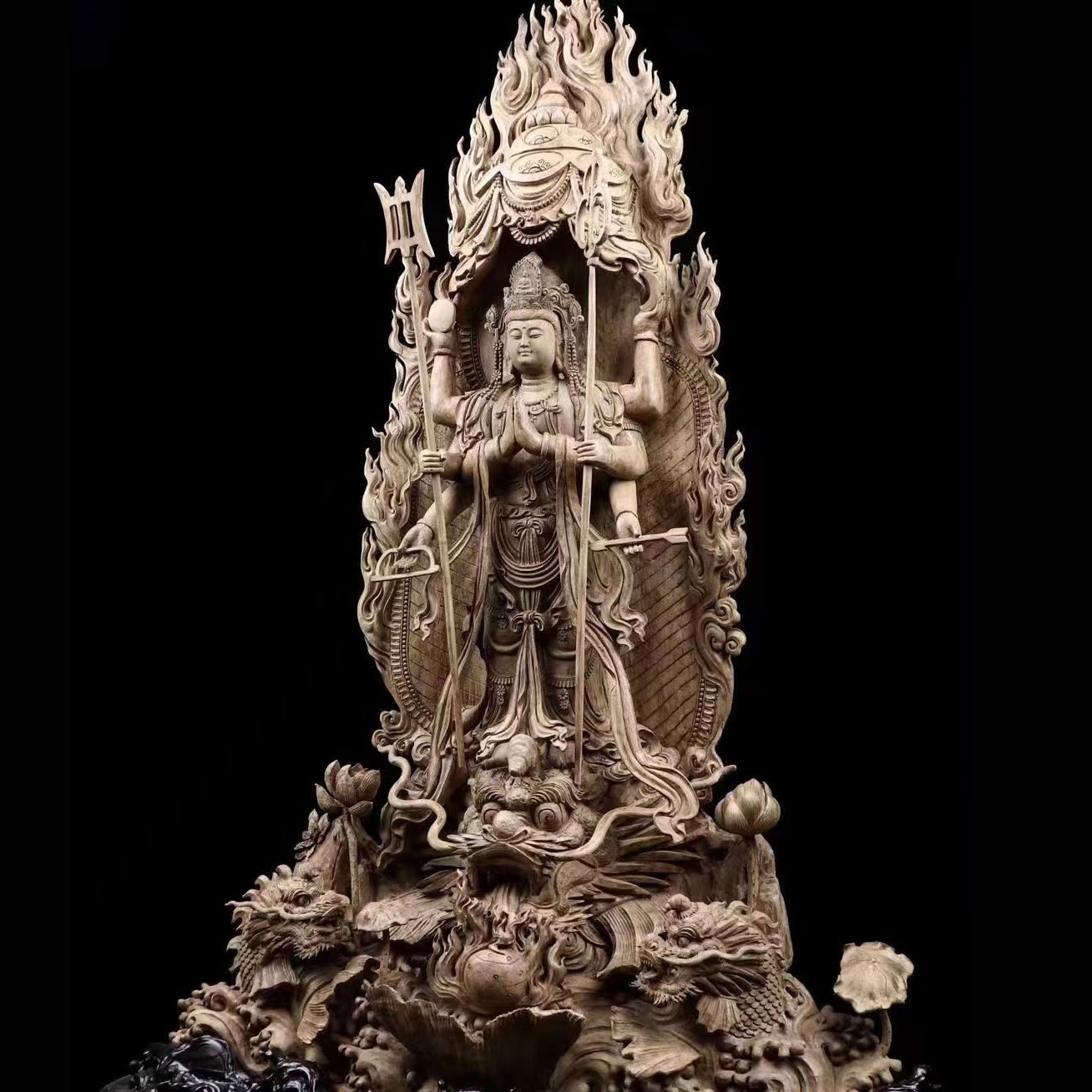 龍頭観音 仏教美術 仏像 木彫り 美術品 コレクション 職人手作り 置物 ...
