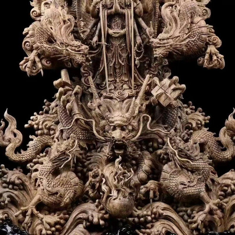 騎龍千手観音（五龍） 仏教美術 仏像 仏教工芸品 沈香 木彫り コレクション 職人手作り 美術品 精密雕刻 高さ:148CM 幅  アート・美術品・骨董品・民芸品 | crenteria.com