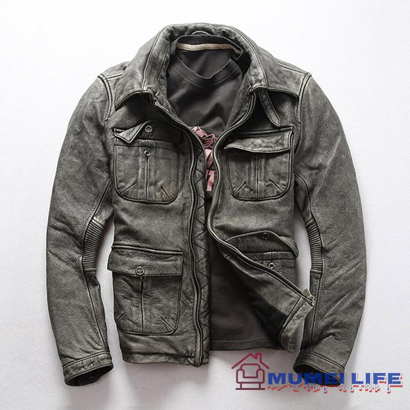 一般受け新品★牛皮★セットアップ★なめし革上衣★薄墨色★ライダースジャケット★★革ジャン XL-4XL