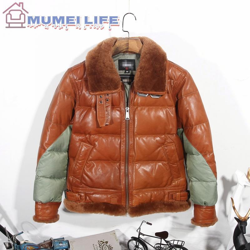 人気新作！メンズS-3XL★ライダースダウンレザージャケット★茶★極上品 上層羊皮 保温 防風 雨よけ 飛行服 ダウン｜NANA-LIFE